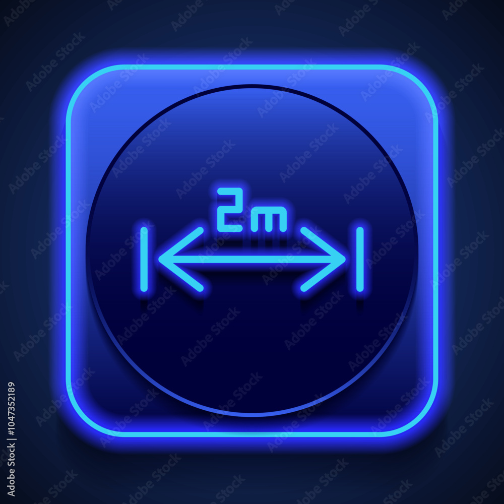 Distance logo simple icon vector. Flat design. Blue neon style on button. With shadow Distance logo simple icon vector. Flat design. Blue neon style on button. With shadow