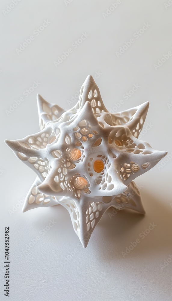 Intricately designed 3D-printed object showcasing a complex, star-like pattern, highlighting Intricately designed 3D-printed object showcasing a complex, star-like pattern, highlighting