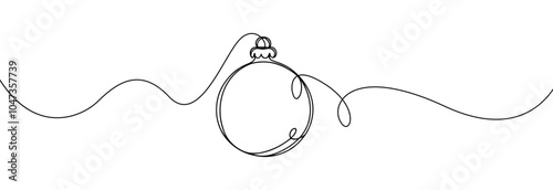 Christmas ball one line icon. Simple one continuous line drawing of christmas bauble isolated on white background.Holiday christmas decoration.