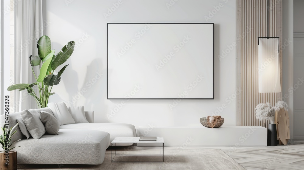 A tranquil and elegant living room design with a white canvas backdrop, Neatly arranged minimal furniture, Zen-inspired minimalist style A tranquil and elegant living room design with a white canvas backdrop, Neatly arranged minimal furniture, Zen-inspired minimalist style