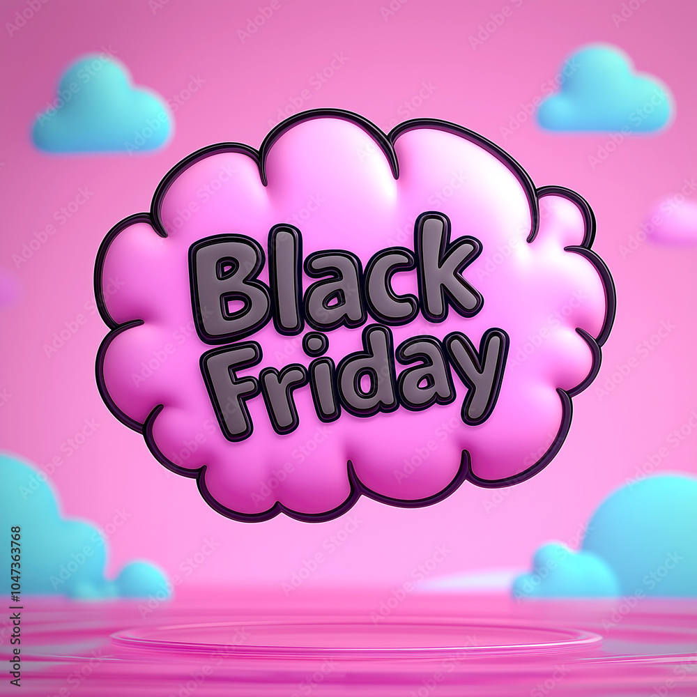 Whimsical black friday sale design with pink cloud background Whimsical black friday sale design with pink cloud background