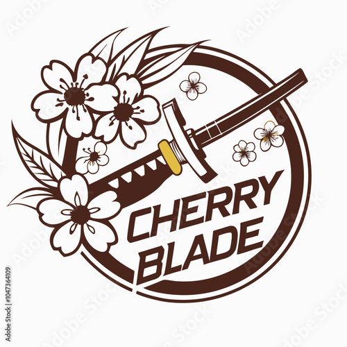 Cherry Blade logo with katana and cherry blossoms. photo