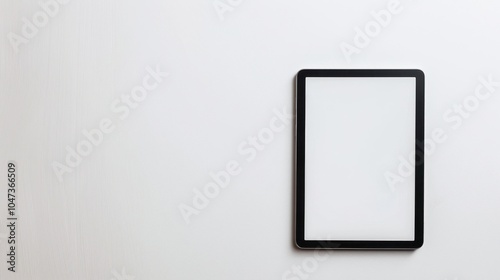 Black Tablet Computer with Blank Screen on White Surface
