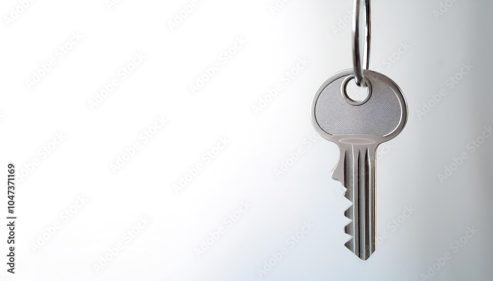Hanging key on side position provides copy space for text. background concept isolated white Hanging key on side position provides copy space for text. background concept isolated white