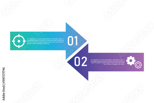 Vector infographic template in the form of an arrow pointing down. Business concept with 2 steps, options, parts. Can be used for diagram, chart, web design. Vector illustration