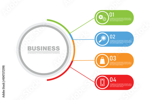Infographic circle. Process chart. Vector diagram with 4 options. Can be used for graph, presentation, report, step options, web design.