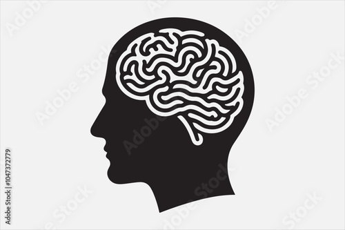 Silhouette of a human head brain  outlined