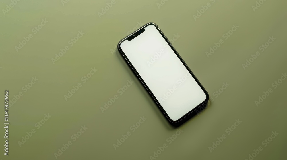 Modern Smartphone with Blank White Screen on Green Surface Modern Smartphone with Blank White Screen on Green Surface