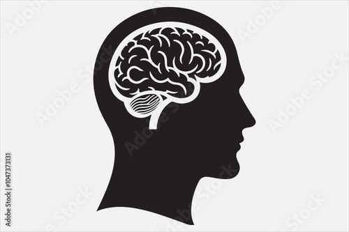 Silhouette of a human head brain  outlined