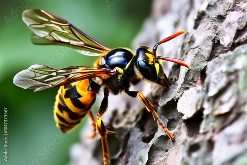 wasp vespidaea stinging insect with a narrow waist and distincti photo