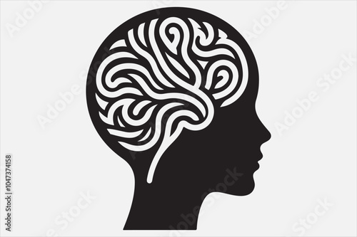 Silhouette of a human head brain  outlined