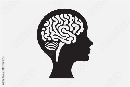 Silhouette of a human head brain  outlined