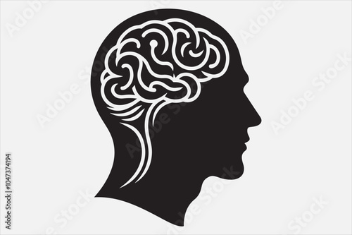 Silhouette of a human head brain  outlined