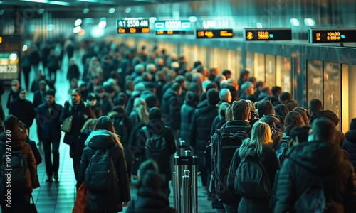 Wallpaper Mural Crowded train station filled with commuters waiting. Torontodigital.ca