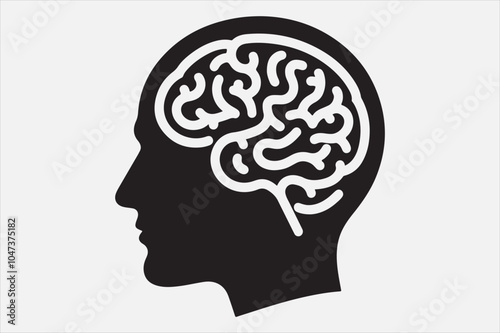 Silhouette of a human head brain  outlined