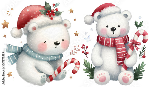 Christmas bear watercolor painting cutout png clipart transparent background