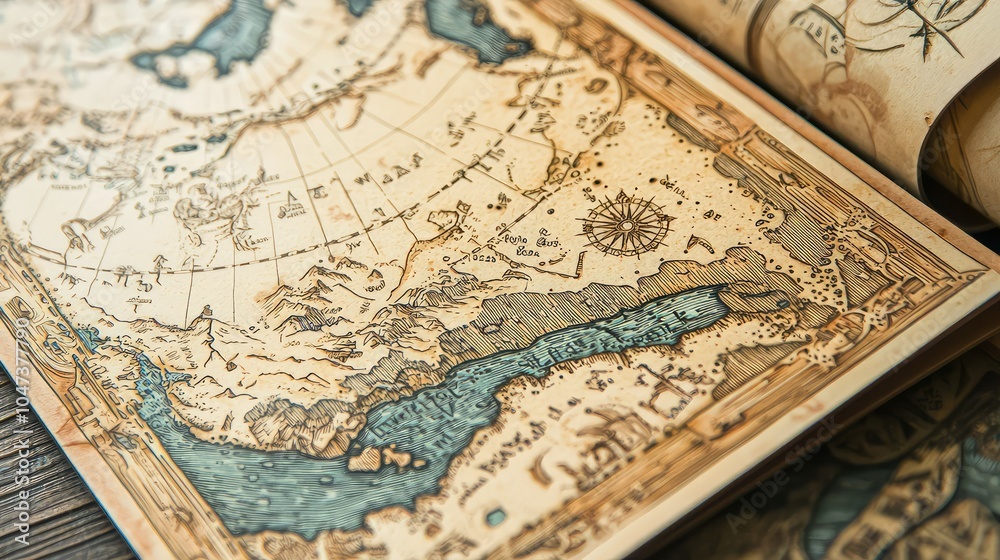 Obraz premium Vintage Steampunk Map Illustration with Fantastical Details