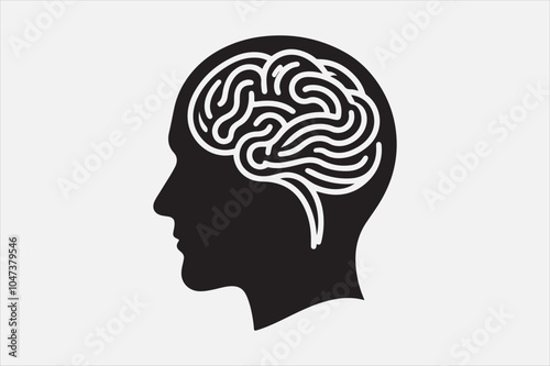 Silhouette of a human head brain  outlined