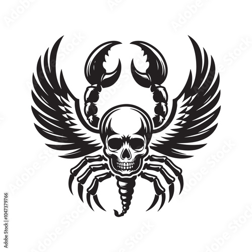 Scorpion Wings with Skull Silhouette Vector Illustration – Dark and Edgy Design