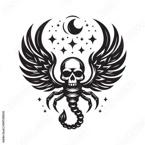 Scorpion Wings with Skull Silhouette Vector Illustration – Dark and Edgy Design photo