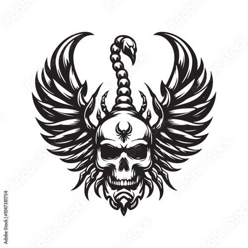 Scorpion Wings with Skull Silhouette Vector Illustration – Dark and Edgy Design