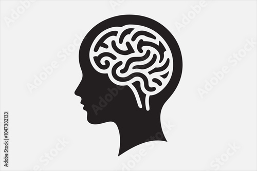 Silhouette of a human head brain  outlined