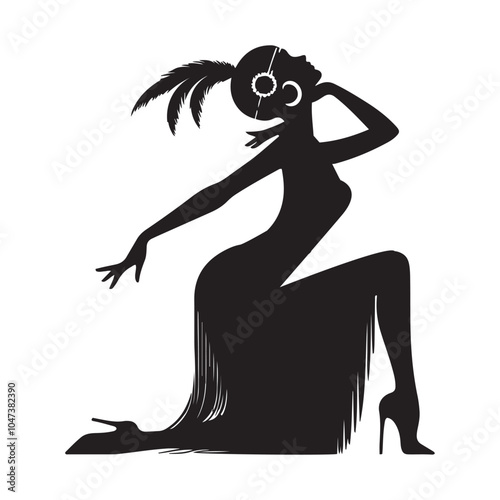 1920s Flapper Dancer  silhouette  vector black color white background 