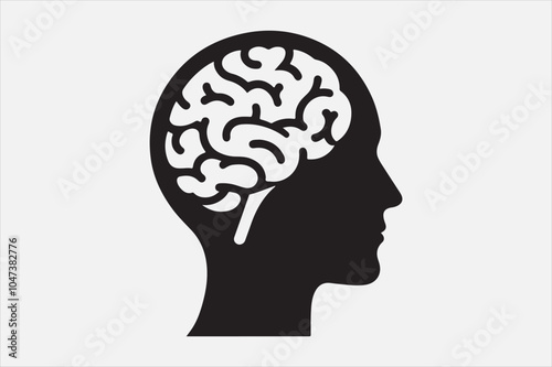 Silhouette of a human head brain  outlined