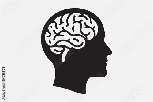 Silhouette of a human head brain  outlined