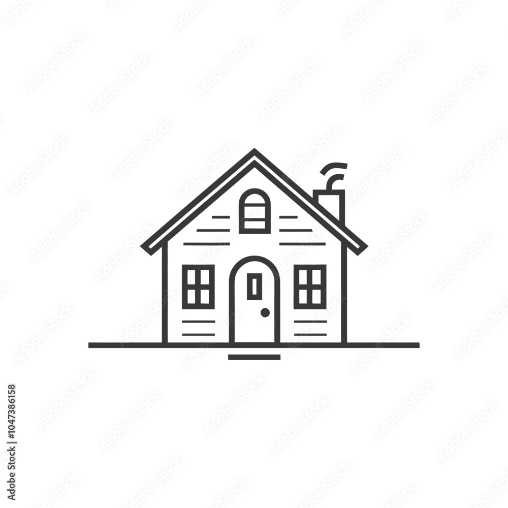 Fototapeta premium Line Drawing of a Small House with a Chimney and a Door