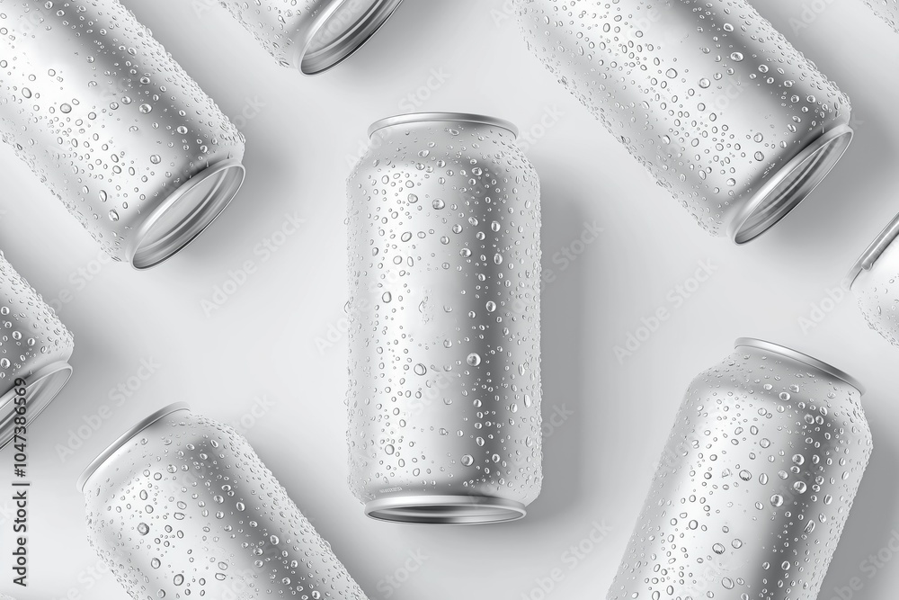 Mockup Display of Multiple Cold Aluminum Cans with Water Droplets in a Patterned Layout Mockup Display of Multiple Cold Aluminum Cans with Water Droplets in a Patterned Layout