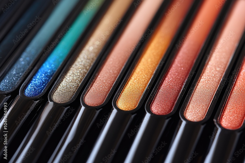 Naklejka premium Close-up of Glittery Eyeshadow Palette with Multiple Colors