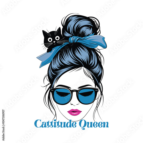 Cattitude Queen girl feminine cat t-shirt design
