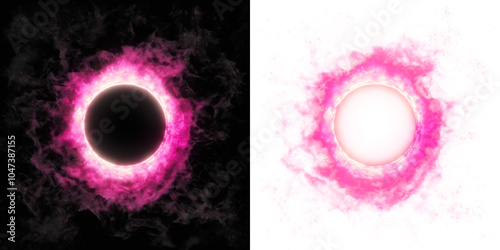 A pink ring with a neon glow and smoky ambiance, electric and vibrant for fantasy VFX overlays.
