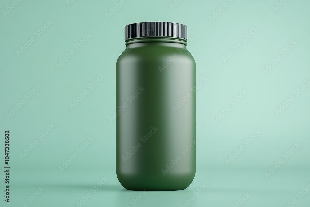 Minimalist product mockup showcasing dark green packaging on a soft teal backdrop with a clean design aesthetic Minimalist product mockup showcasing dark green packaging on a soft teal backdrop with a clean design aesthetic