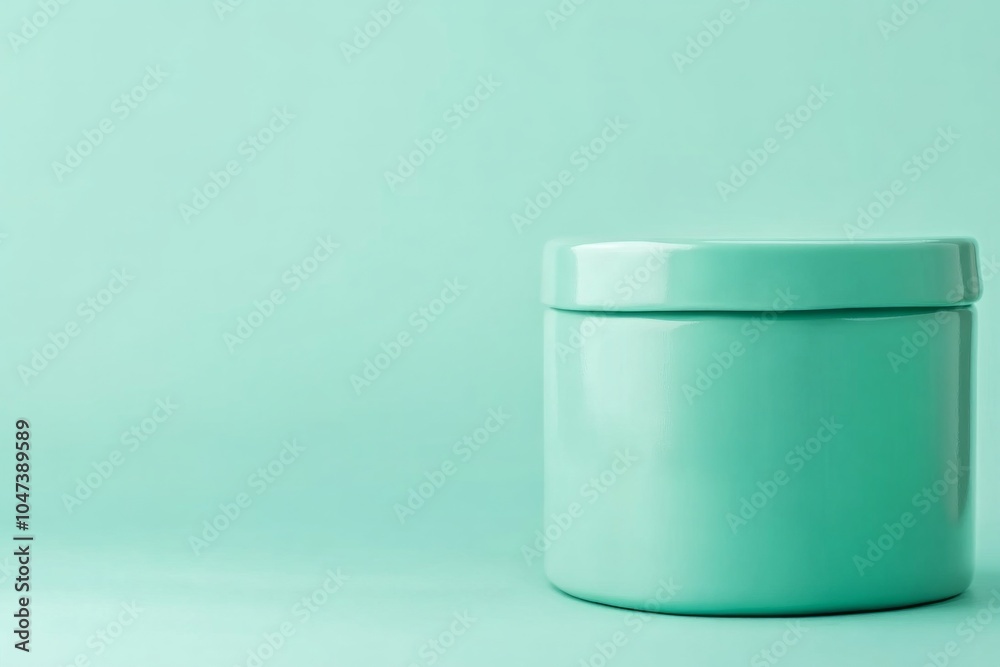 Elegant minimalist product mockup featuring dark green matte packaging against a soft teal backdrop Elegant minimalist product mockup featuring dark green matte packaging against a soft teal backdrop