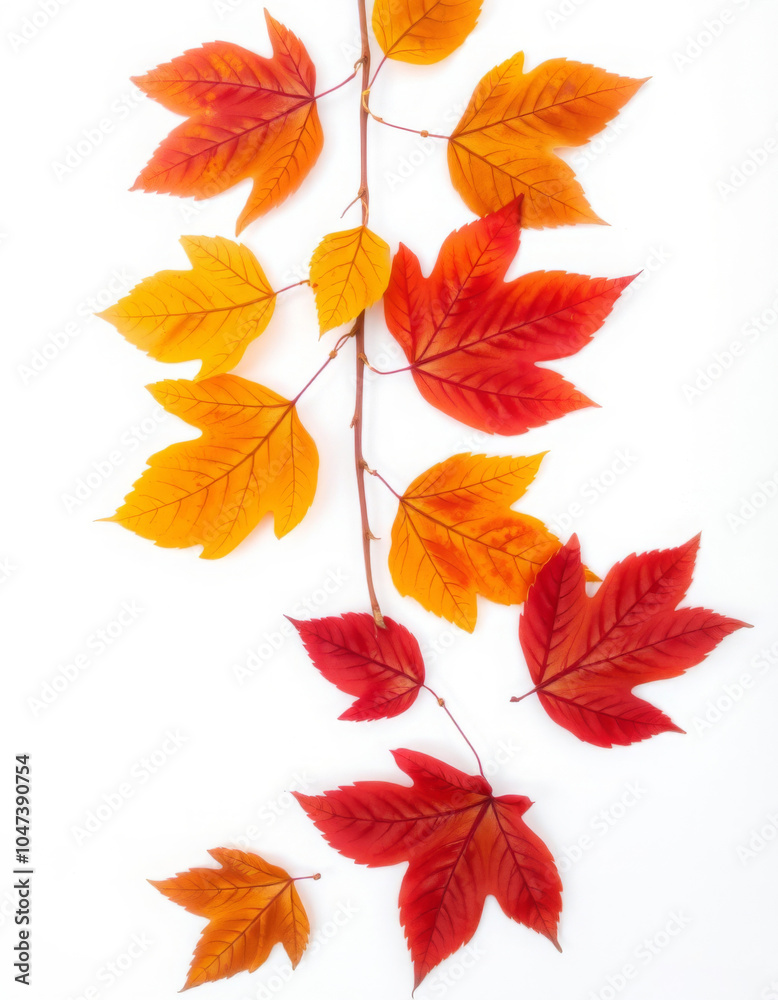 artificial autumn foliage made of plastic on a white background