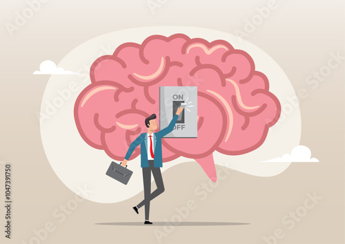 Smart businessman genius turn on switch on his own brain