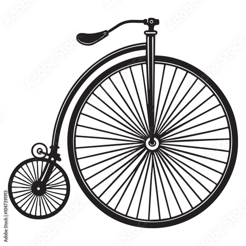 Classic Bicycle (Penny-farthing)  silhouette  vector black color white background 