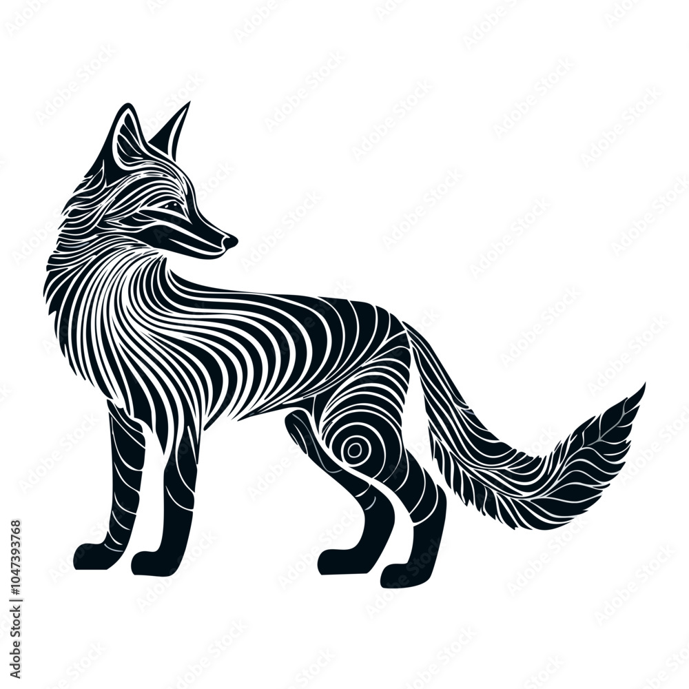 Obraz premium Elegant fox silhouettes with gravitational wave-inspired design on white background. 