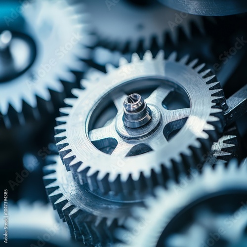 Close-up of gears and cogs in motion, mechanical engineering concept photo