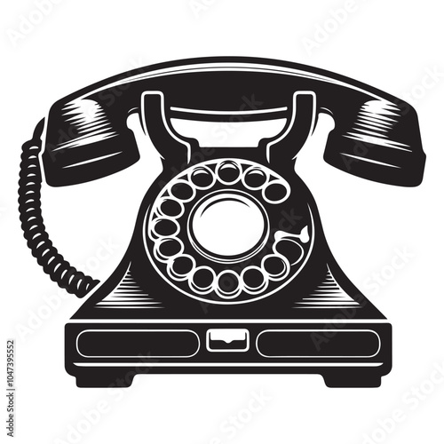 Retro Telephone (Rotary Dial)  silhouette  vector black color white background 