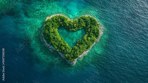 Heart Shaped Island Aerial View  Tropical Paradise  Ocean  Lush Vegetation