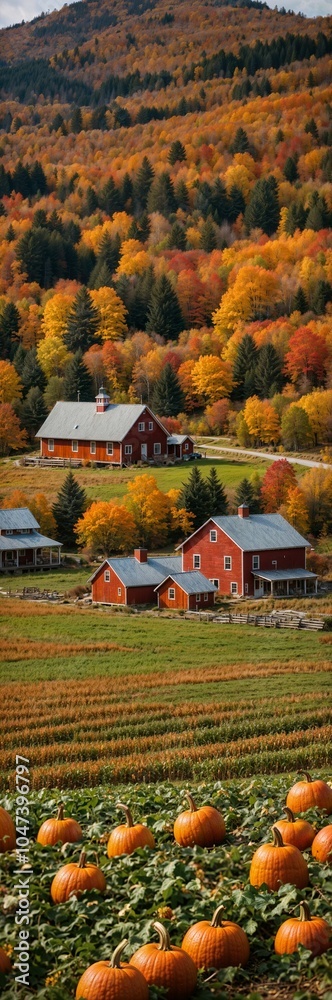 A stunning autumn landscape in a pumpkin farm in Vermont, visualized from real sources A stunning autumn landscape in a pumpkin farm in Vermont, visualized from real sources