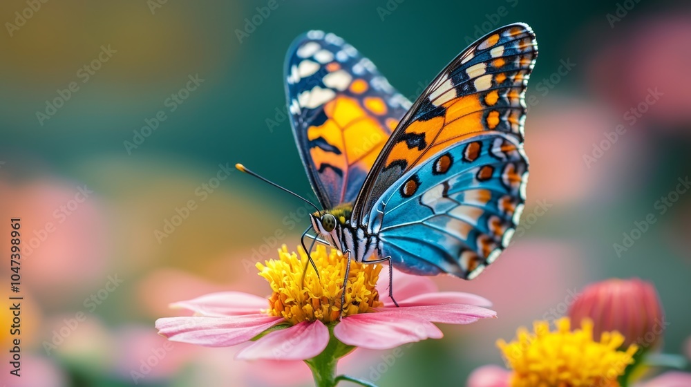 Obraz premium Colorful Butterfly on Pink Flower in Garden