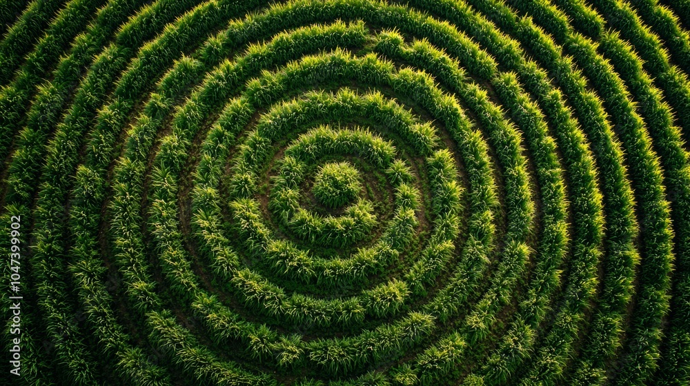 Aerial View of Green Spiral Crop Pattern in Field Aerial View of Green Spiral Crop Pattern in Field