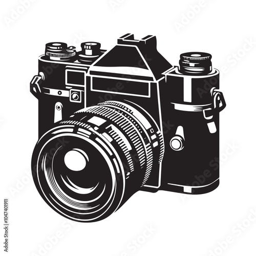 Vintage Film Camera silhouette  vector black color white background 