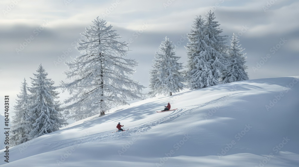 Sledders Enjoying a Fun Day on a Snowy Hill Sledders Enjoying a Fun Day on a Snowy Hill