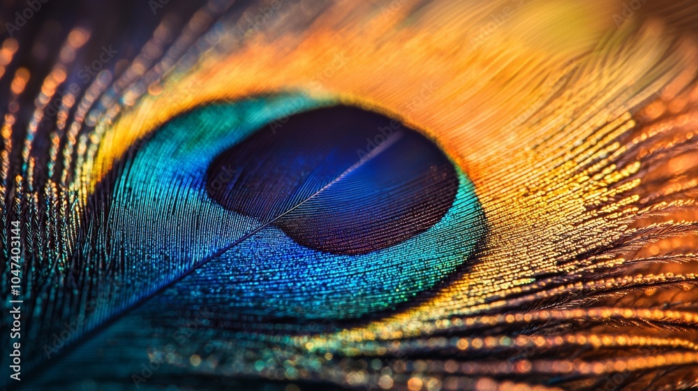 Obraz premium Peacock Feather Close Up Macro Photography Colorful Bird Plumage Texture