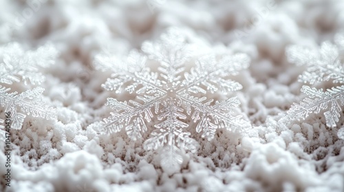 Close up of a Beautiful Snowflake on White Snow